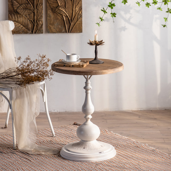 YUIlili Vintage Round End Table Living Room, Rusitc Side Table, Farmhouse Pedestal Table for Bedroom, Retro Wood Accent Tables for Home Decor, Patio Black #25002