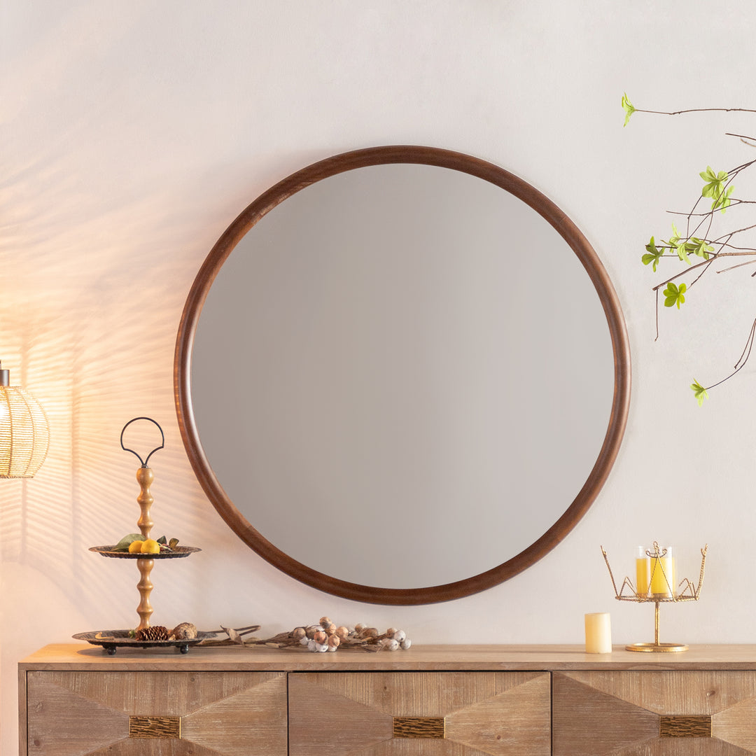 Clarity Walnut Round Mirror with Deep Frame #25021-WB