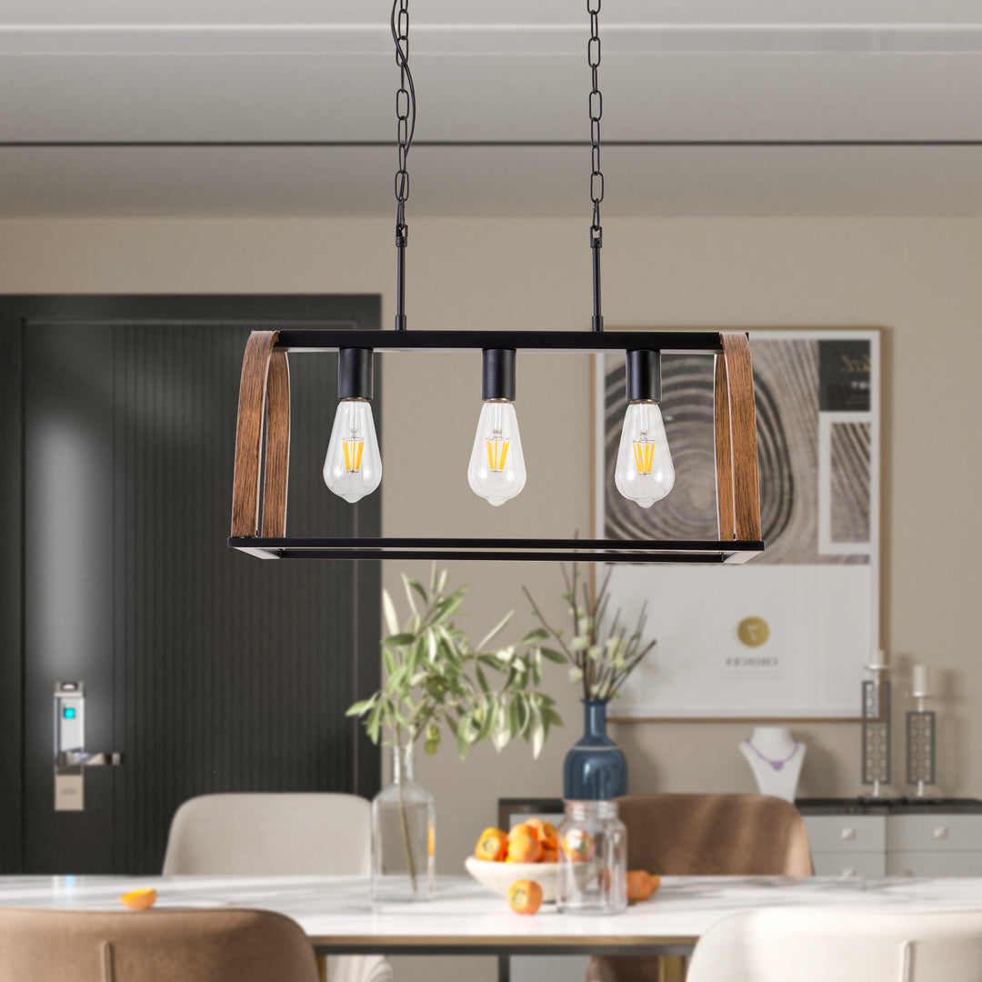 Maxax 3 - Light Kitchen Island Rectangle Pendant with Wrought Iron Accents #19187