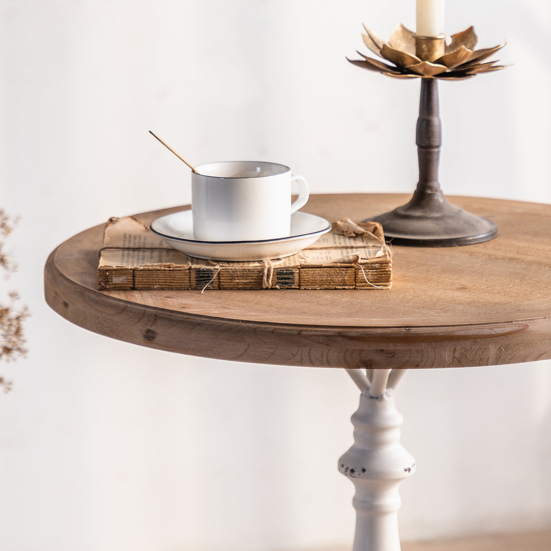 YUIlili Vintage Round End Table Living Room, Rusitc Side Table, Farmhouse Pedestal Table for Bedroom, Retro Wood Accent Tables for Home Decor, Patio Black #25002