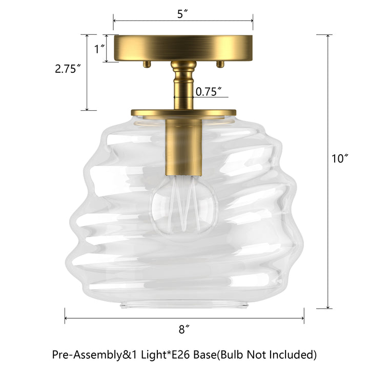 8''-1-light Electroplating Brass Metal And Glass Semi Flush Mount Lighting For Living Room/bedroom #28027
