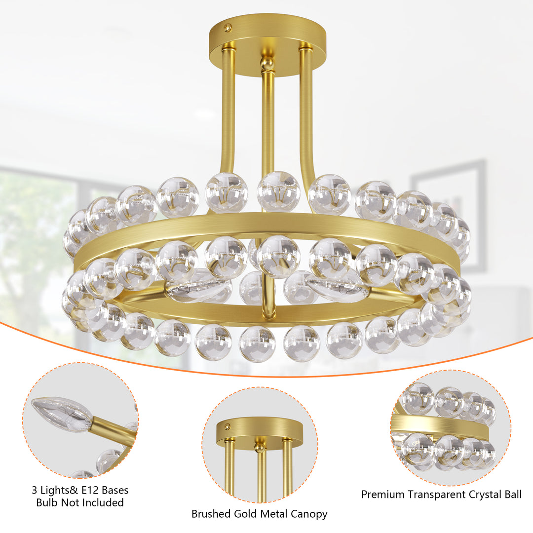 Brilliance 16'' 3 - Light Crystal Ball Flush Mount #29017