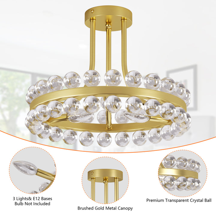 Brilliance 16'' 3 - Light Crystal Ball Flush Mount #29017
