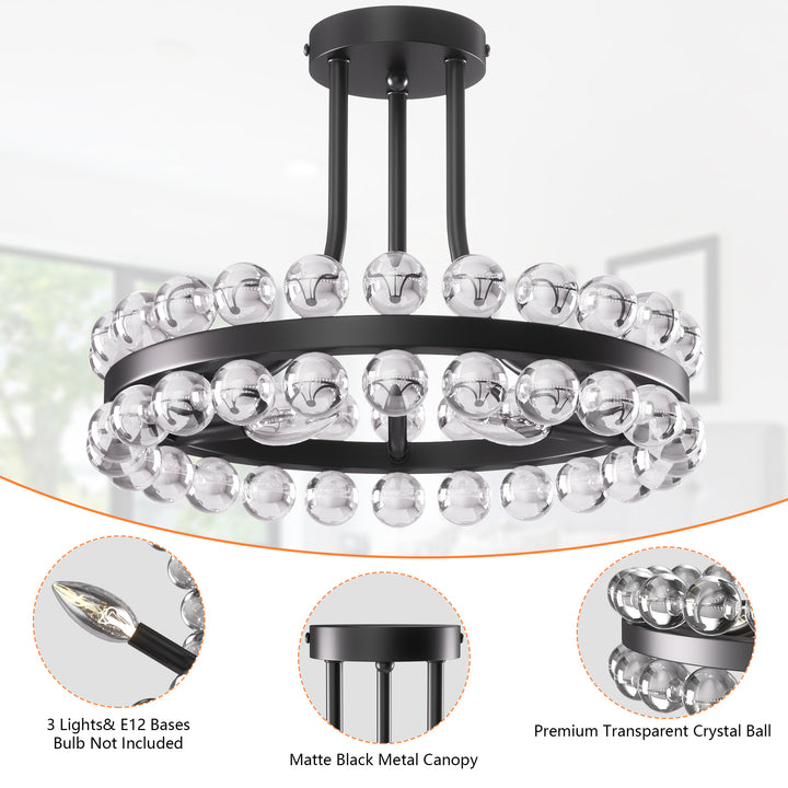 Brilliance 16'' 3 - Light Crystal Ball Flush Mount #29017