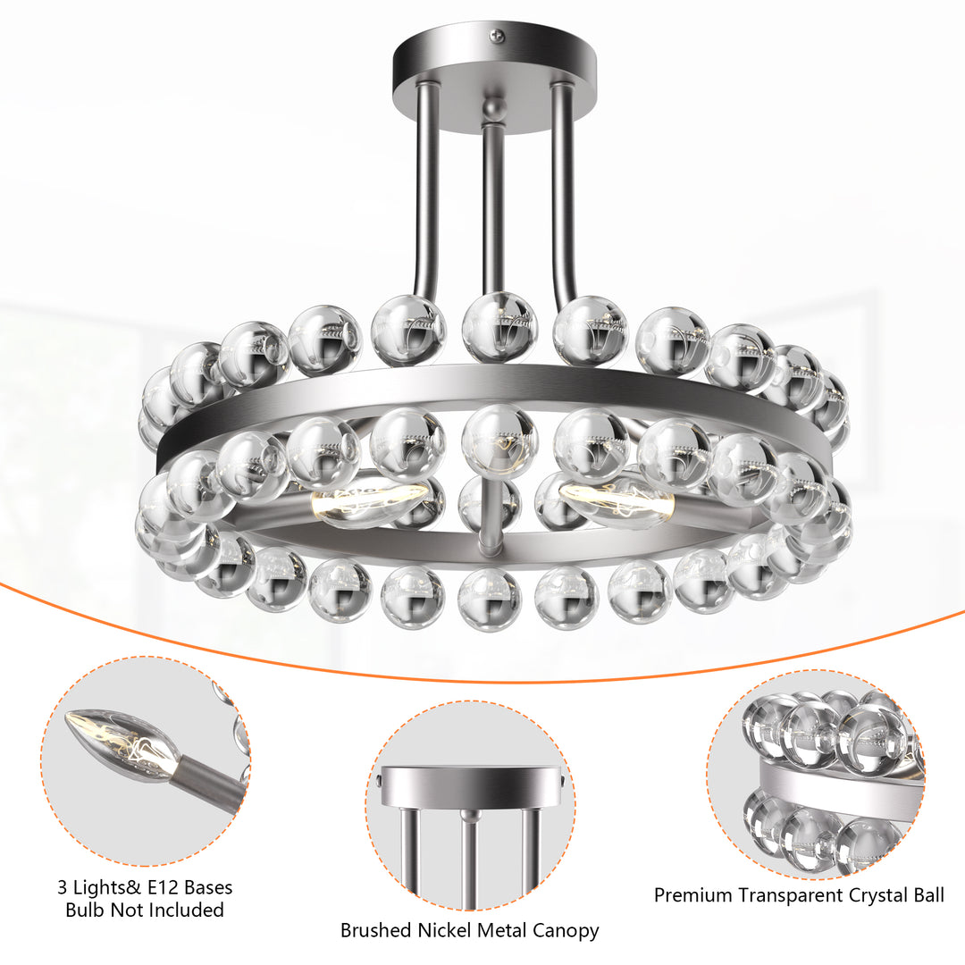 Brilliance 16'' 3 - Light Crystal Ball Flush Mount #29017