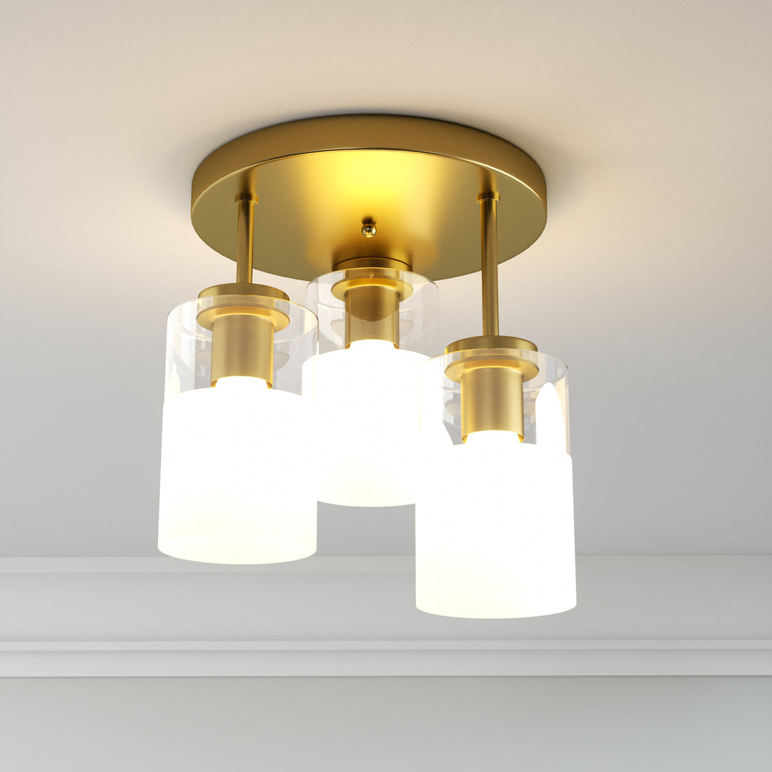 Glimmer 11.5"-3 Lights Modern Clear Glass + Frosted Glass Cluster Semi Flush Mount Ceiling Light #29021