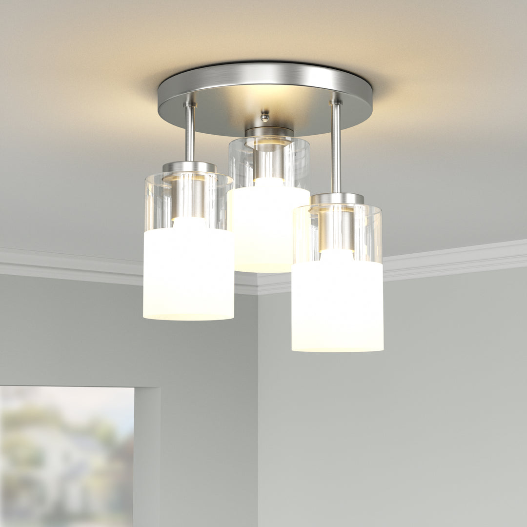 Glimmer 11.5"-3 Lights Modern Clear Glass + Frosted Glass Cluster Semi Flush Mount Ceiling Light #29021