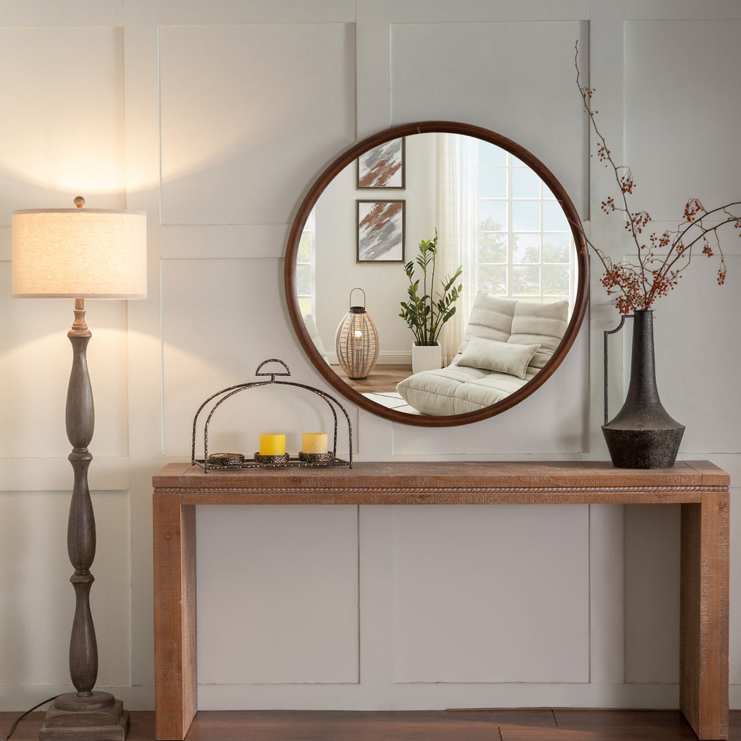 Clarity Walnut Round Mirror with Deep Frame #25021-WB