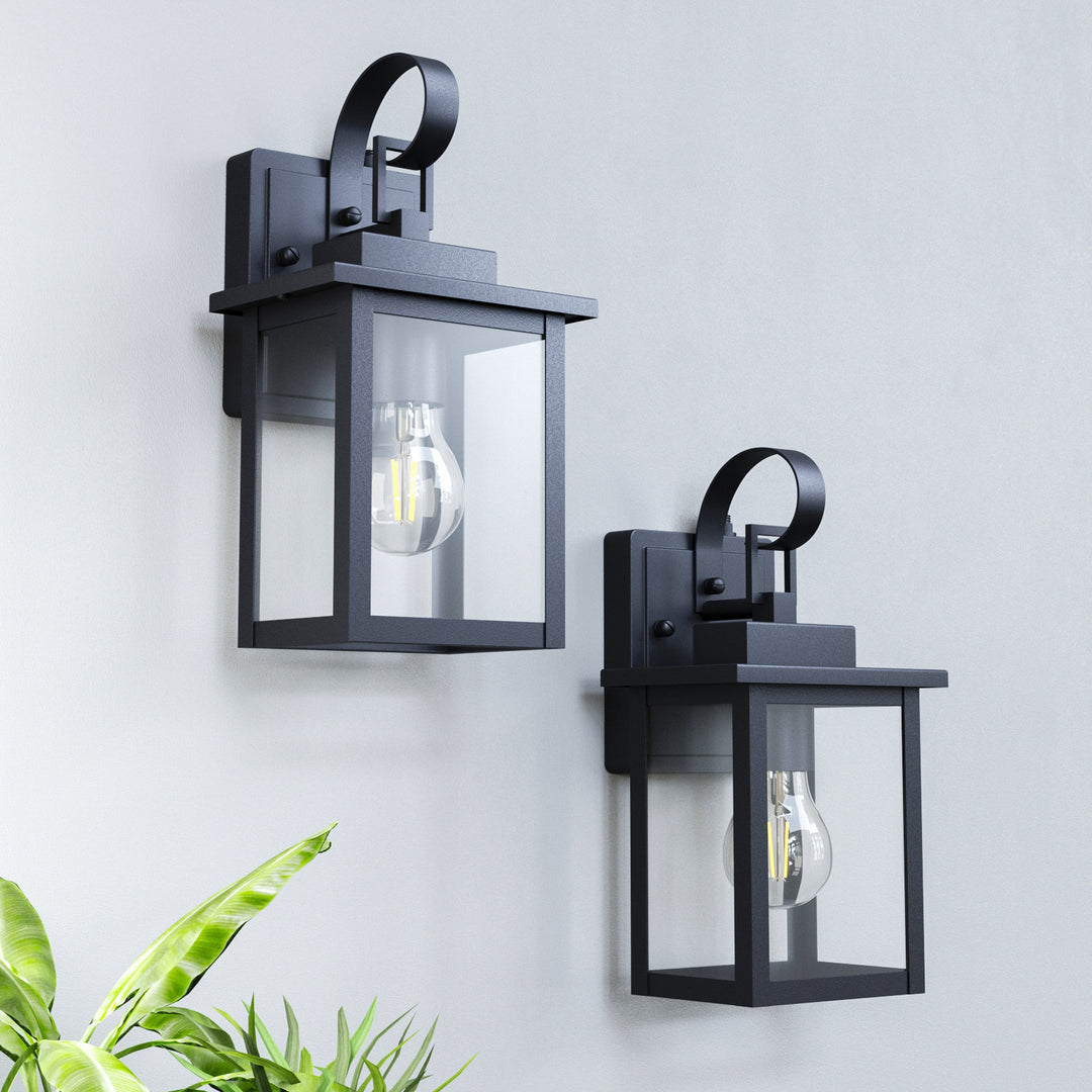 Radiance 2 Pack Dusk to Dawn 12" Outdoor Wall Lights, Exterior Waterproof Wall Sconce with LED Bulb, Matte Black Front Porch Light, Outside Wall Mount Lantern for House Garage Doorway #7041