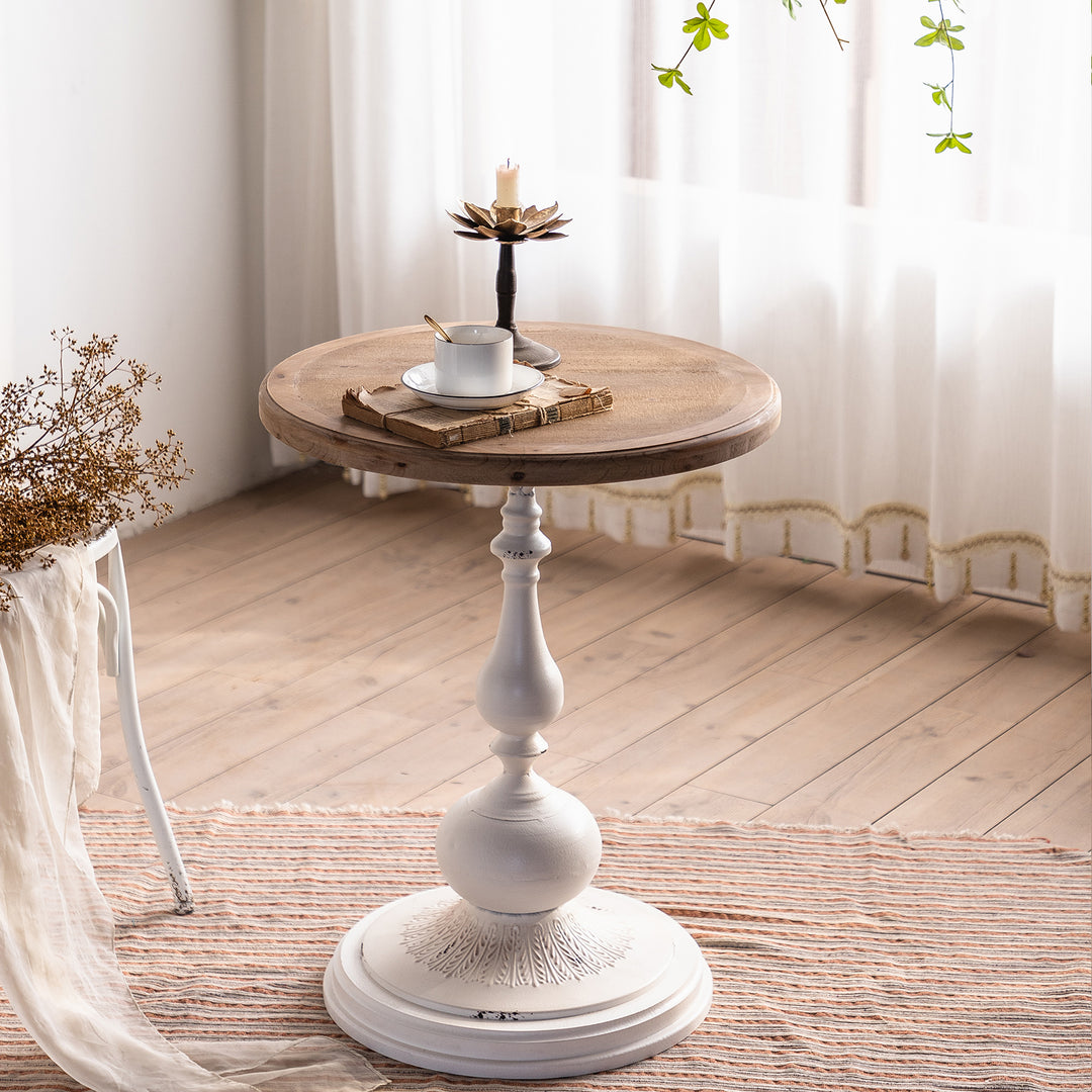 YUIlili Vintage Round End Table Living Room, Rusitc Side Table, Farmhouse Pedestal Table for Bedroom, Retro Wood Accent Tables for Home Decor, Patio Black #25002