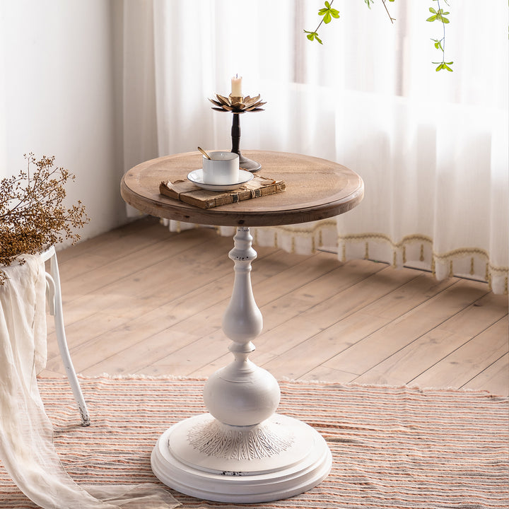 YUIlili Vintage Round End Table Living Room, Rusitc Side Table, Farmhouse Pedestal Table for Bedroom, Retro Wood Accent Tables for Home Decor, Patio Black #25002