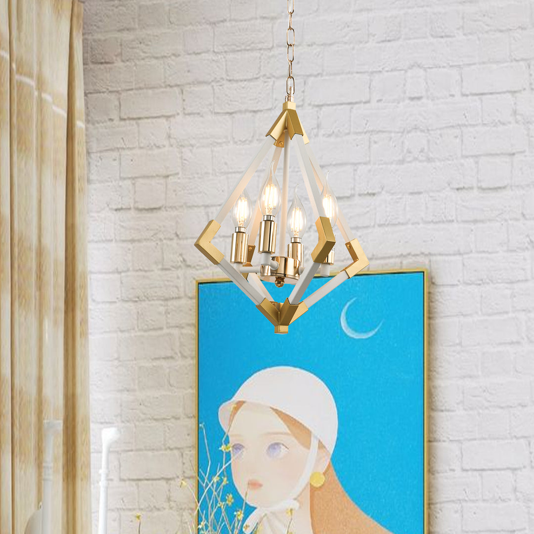 Maxax 4 - Light Lantern Geometric Pendant With Wrought Iron Accents #D158