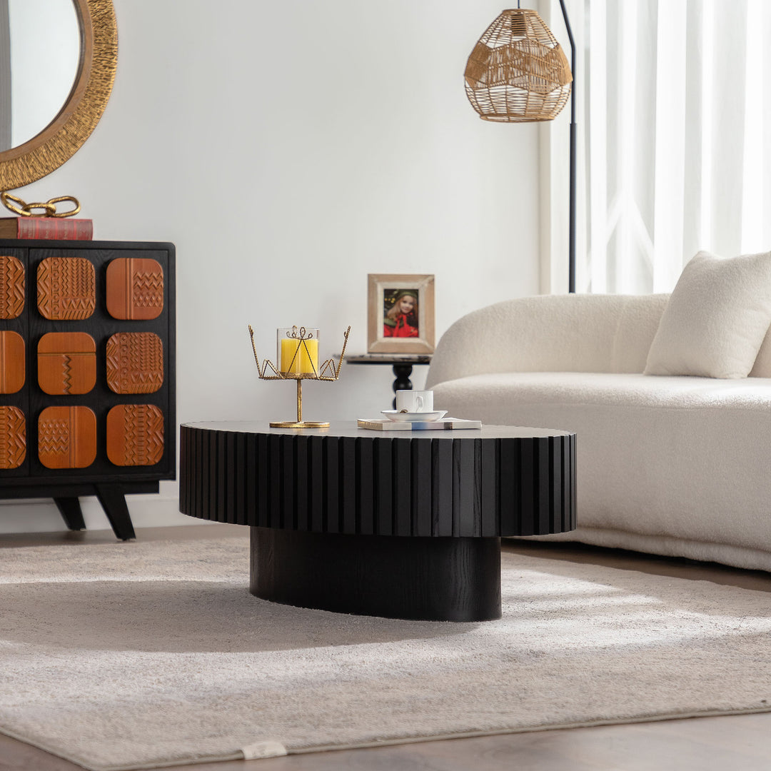 Timeless Round Coffee Table Handcrafted Relief Wooden Olive-Shaped Tea Table For Living Room #25013