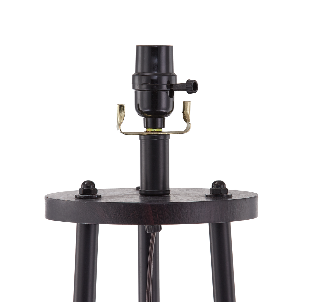 Modern Tripod Floor Lamp with Shelf and Oatmeal Shade #F66