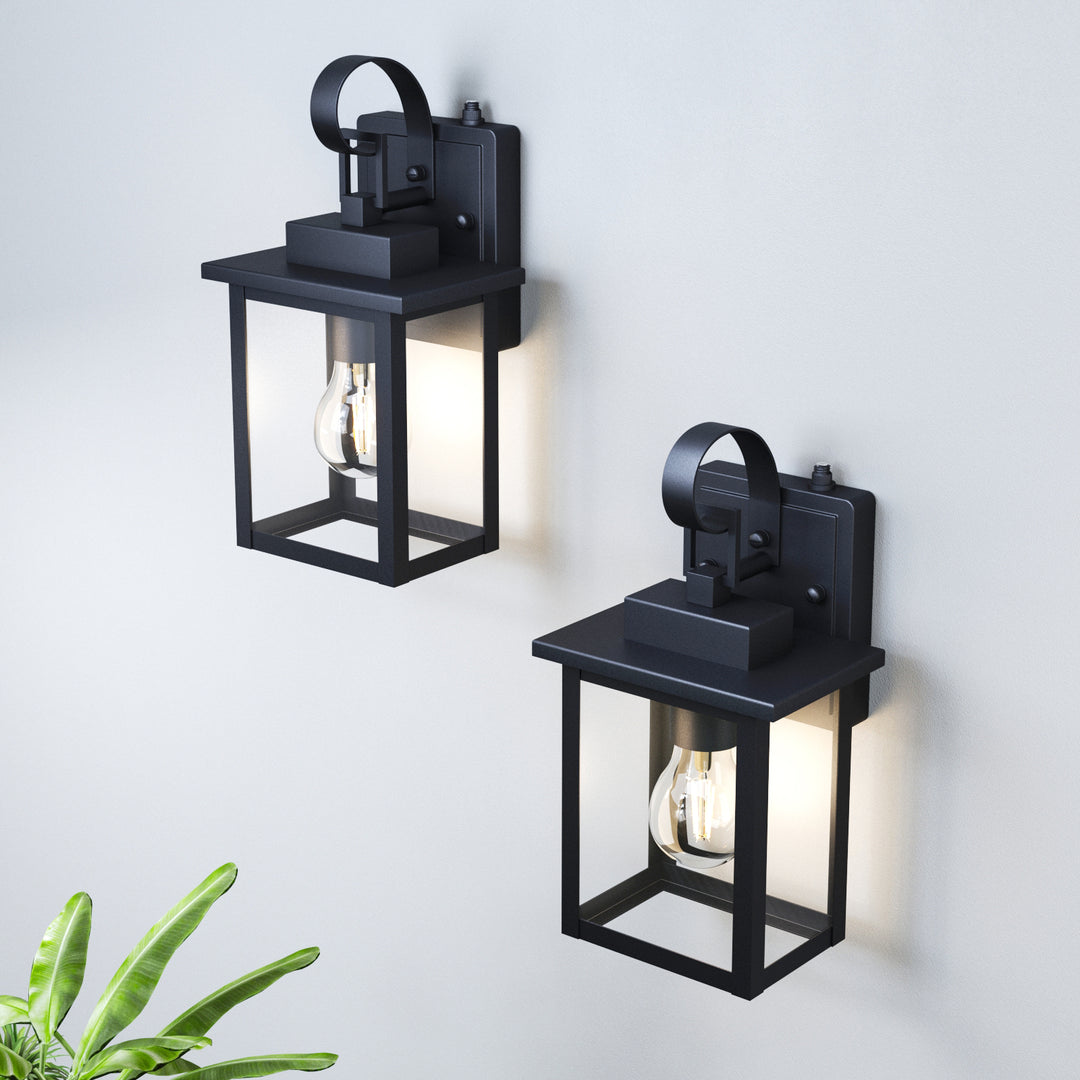 Radiance 2 Pack Dusk to Dawn 12" Outdoor Wall Lights, Exterior Waterproof Wall Sconce with LED Bulb, Matte Black Front Porch Light, Outside Wall Mount Lantern for House Garage Doorway #7041