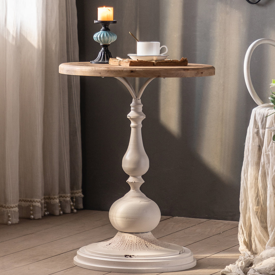 YUIlili Vintage Round End Table Living Room, Rusitc Side Table, Farmhouse Pedestal Table for Bedroom, Retro Wood Accent Tables for Home Decor, Patio Black #25002