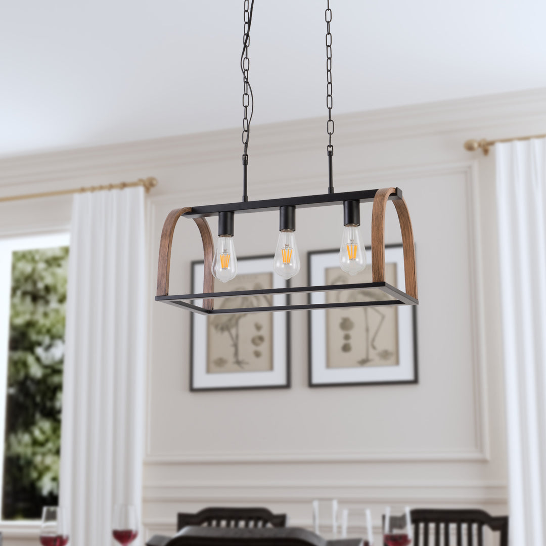 Maxax 3 - Light Kitchen Island Rectangle Pendant with Wrought Iron Accents #19187