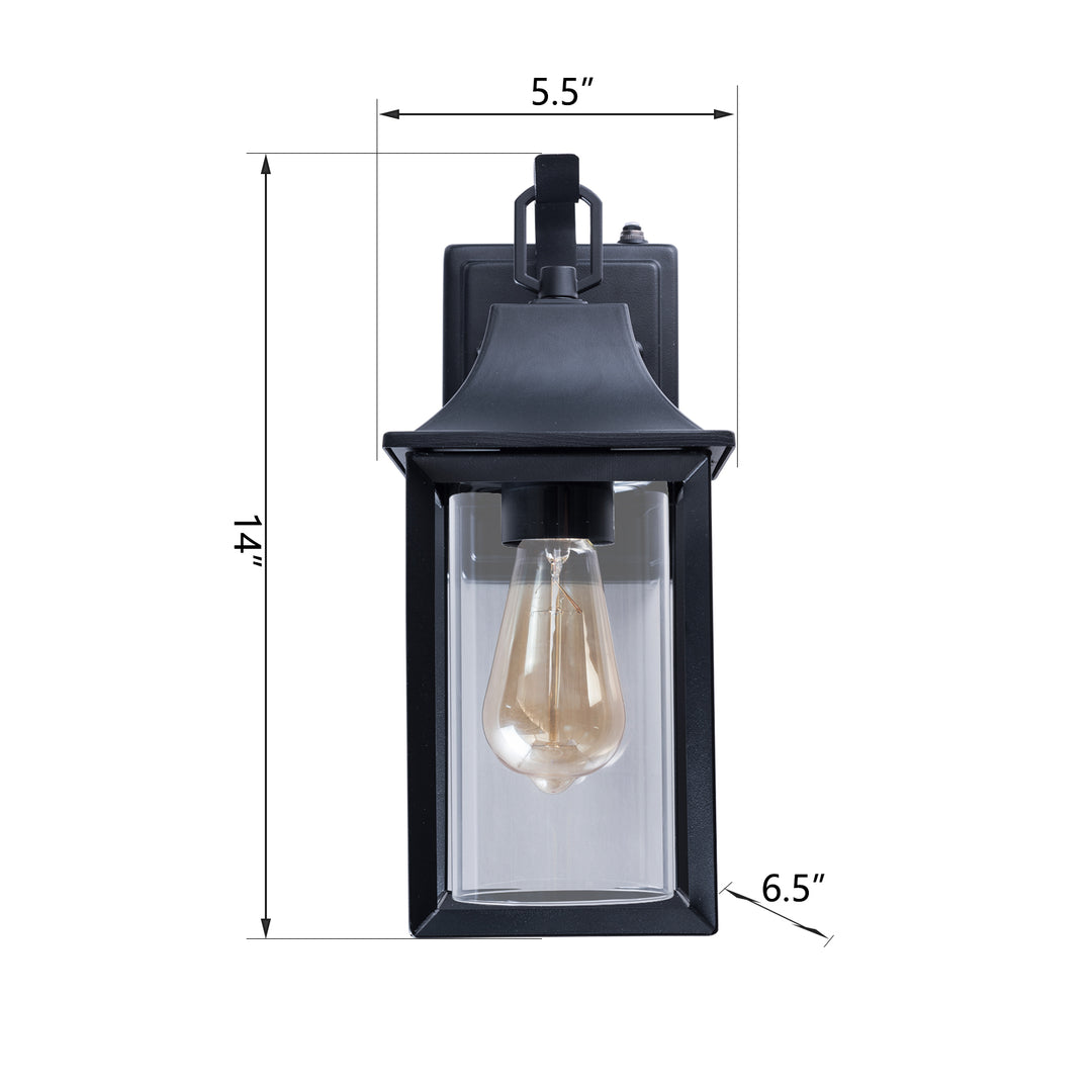 1 - Light Black Outdoor Wall Lantern with Clear Glass #7038