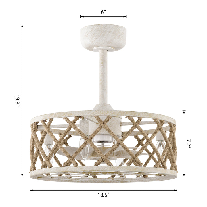 Maxax 19" Boho Caged Low Profile Ceiling Fan with Light and Remote, Stepless Color Temperature & 6 Speeds, Farmhouse Flush Mount Fan for Bedroom, Kitchen, Living Room, Kids Room #26001