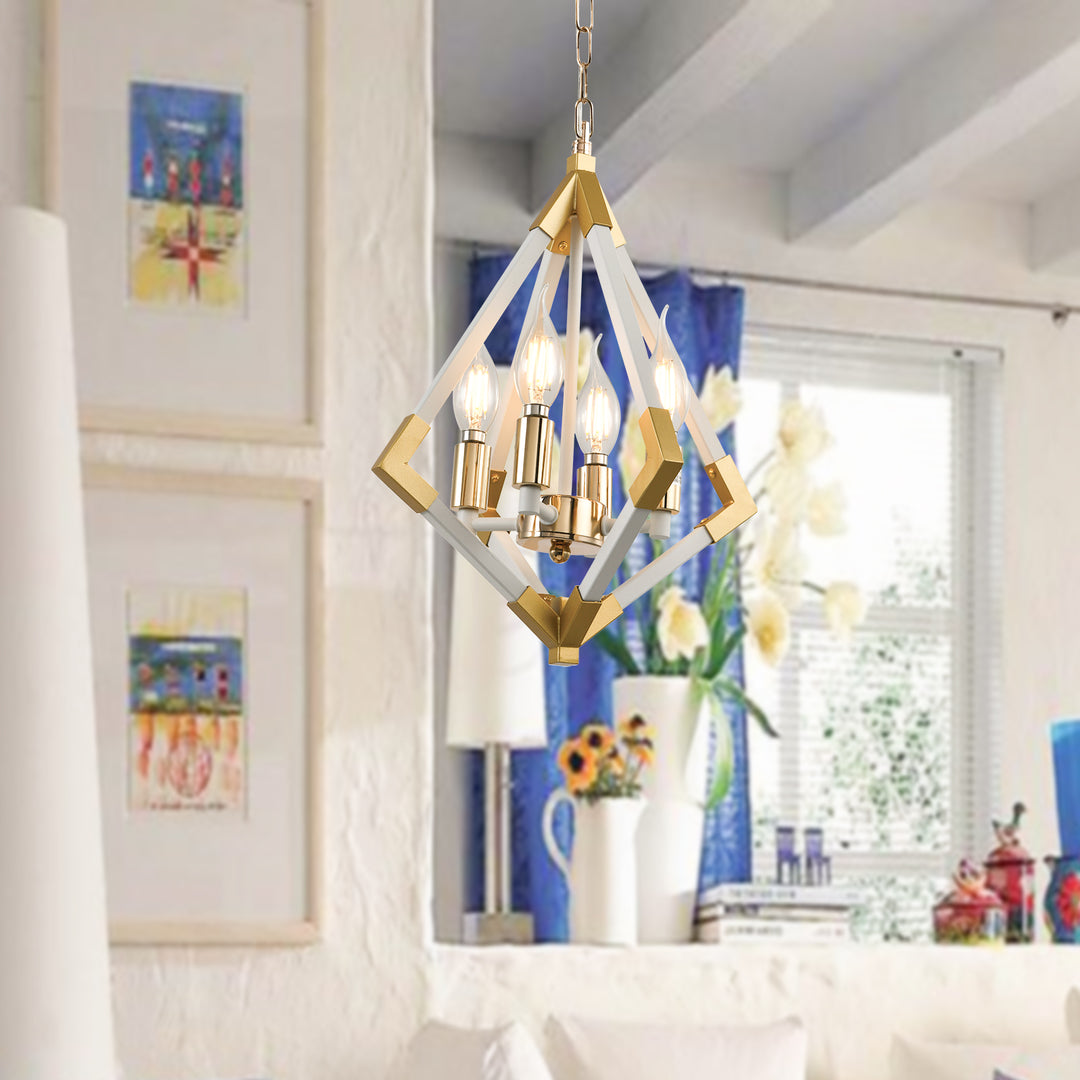 Maxax 4 - Light Lantern Geometric Pendant With Wrought Iron Accents #D158