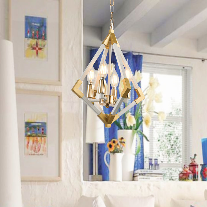 Maxax 4 - Light Lantern Geometric Pendant With Wrought Iron Accents #D158