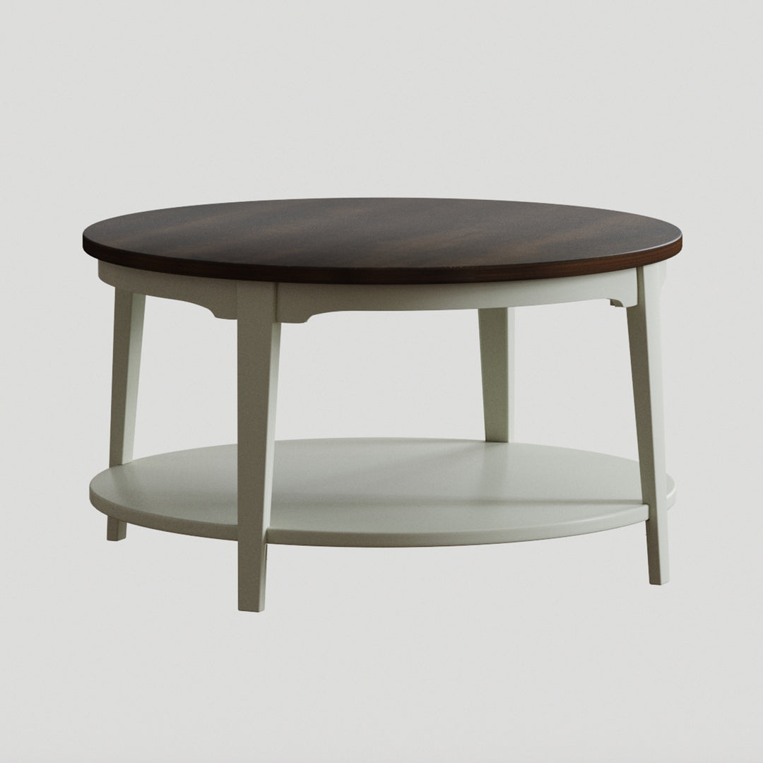 Timeless 31.5'' Round Modern Solid Wood Coffee Table With 2-Tier Shelves #51003