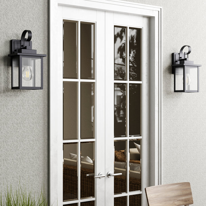 Radiance 2 Pack Dusk to Dawn 12" Outdoor Wall Lights, Exterior Waterproof Wall Sconce with LED Bulb, Matte Black Front Porch Light, Outside Wall Mount Lantern for House Garage Doorway #7041