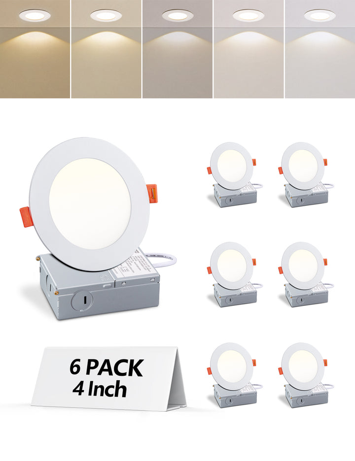 4 in. Canless Ultra-Thin 9-Watt Adjustable 5 CCT Remodel Integrated LED Recessed Light Kit (6-Pack) #MX4-9RD5CCT-6PK