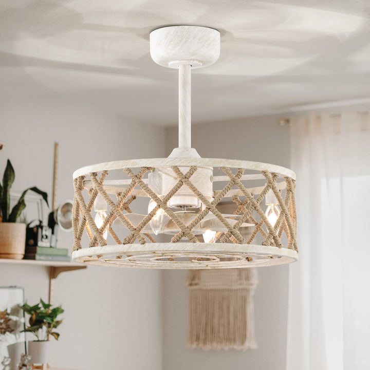 Maxax 19" Boho Caged Low Profile Ceiling Fan with Light and Remote, Stepless Color Temperature & 6 Speeds, Farmhouse Flush Mount Fan for Bedroom, Kitchen, Living Room, Kids Room #26001