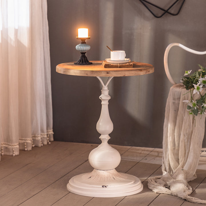 YUIlili Vintage Round End Table Living Room, Rusitc Side Table, Farmhouse Pedestal Table for Bedroom, Retro Wood Accent Tables for Home Decor, Patio Black #25002