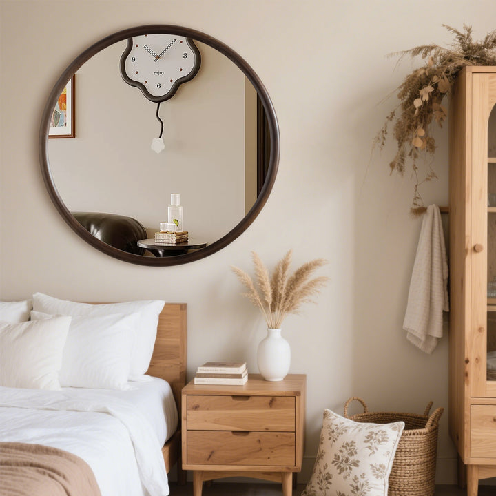 Clarity Walnut Round Mirror with Deep Frame #25021-WB