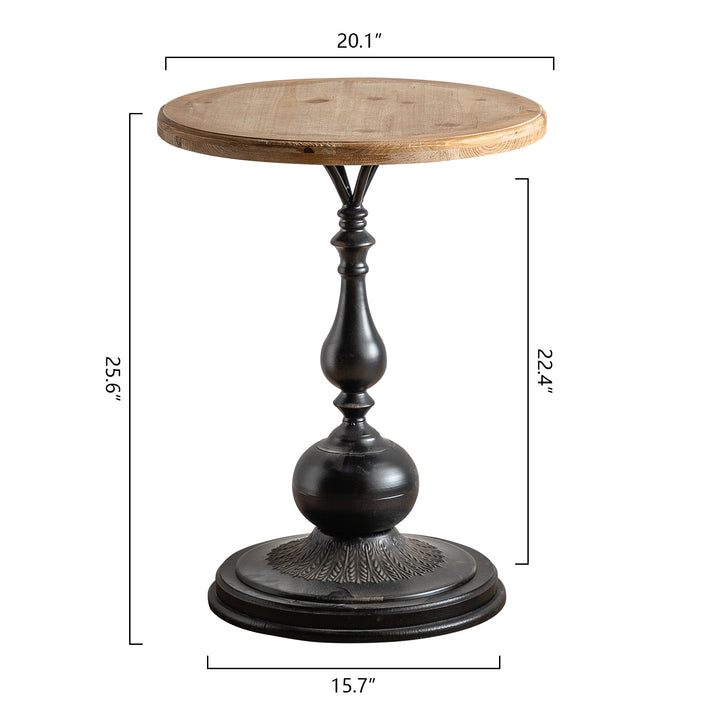 YUIlili Vintage Round End Table Living Room, Rusitc Side Table, Farmhouse Pedestal Table for Bedroom, Retro Wood Accent Tables for Home Decor, Patio Black #25002