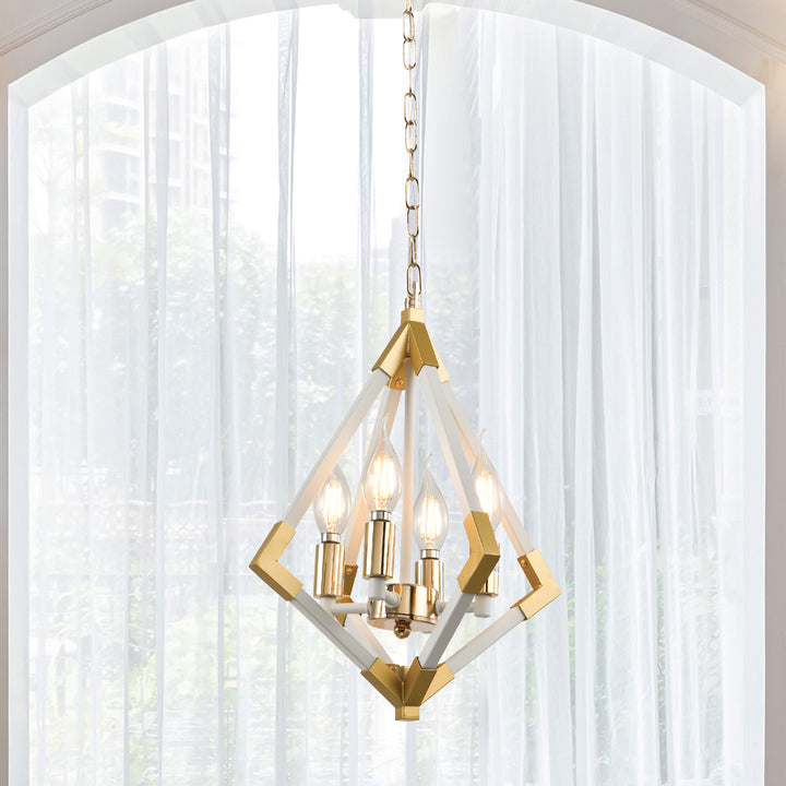 Maxax 4 - Light Lantern Geometric Pendant With Wrought Iron Accents #D158