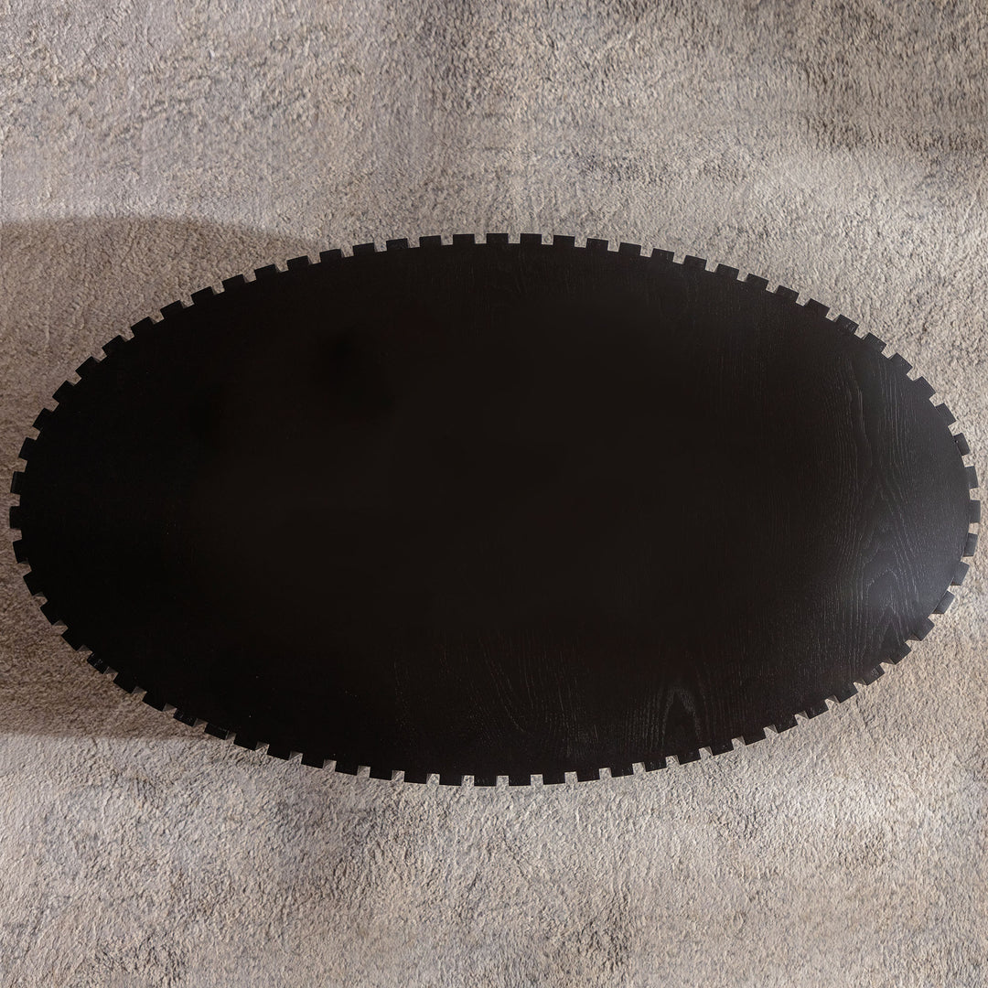 Timeless Round Coffee Table Handcrafted Relief Wooden Olive-Shaped Tea Table For Living Room #25013