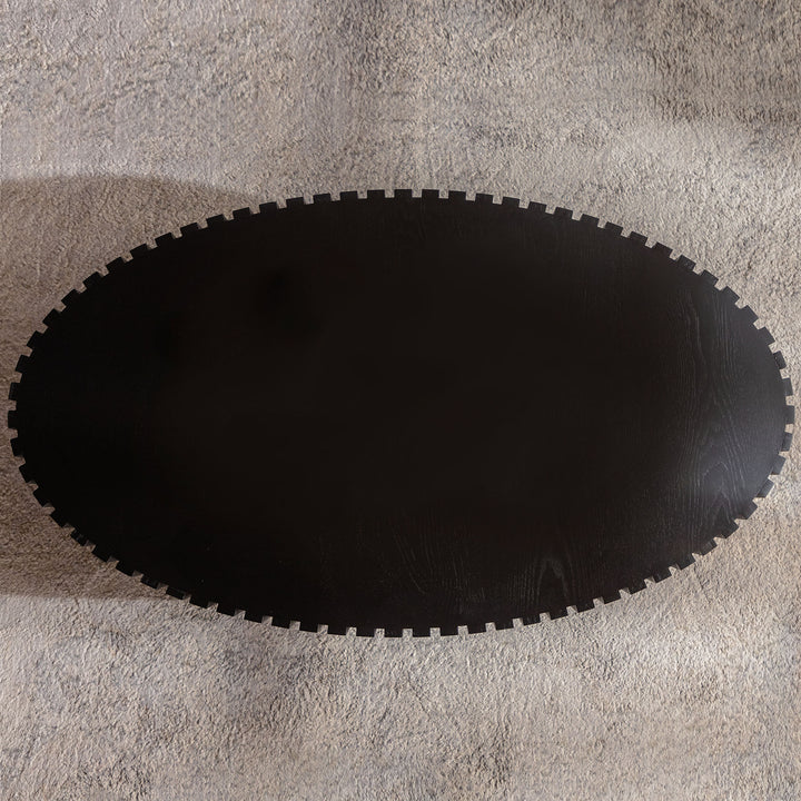 Timeless Round Coffee Table Handcrafted Relief Wooden Olive-Shaped Tea Table For Living Room #25013