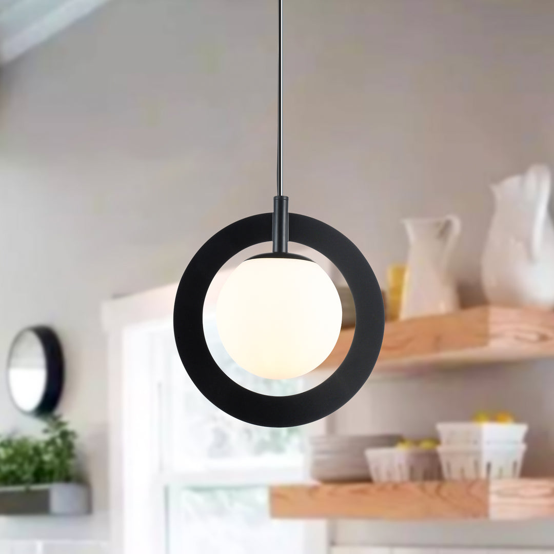 Maxax 1 - Light Single Globe Pendant with Wrought Iron Accents #MX5014