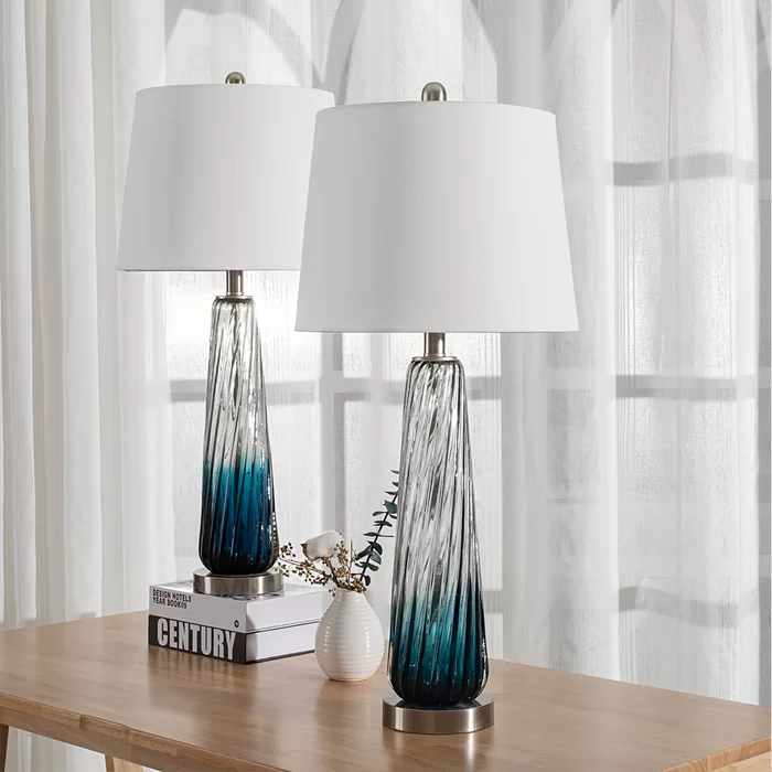 Maxax Gradient Blue Glass Bedside Table Lamps with White