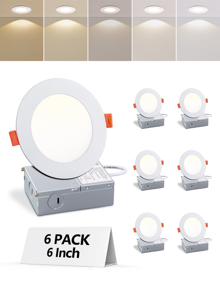 6 in. Canless Ultra-Thin 12-Watt Adjustable 5 CCT Remodel Integrated LED Recessed Light Kit (6-Pack) #MX6-12RD5CCT-6PK