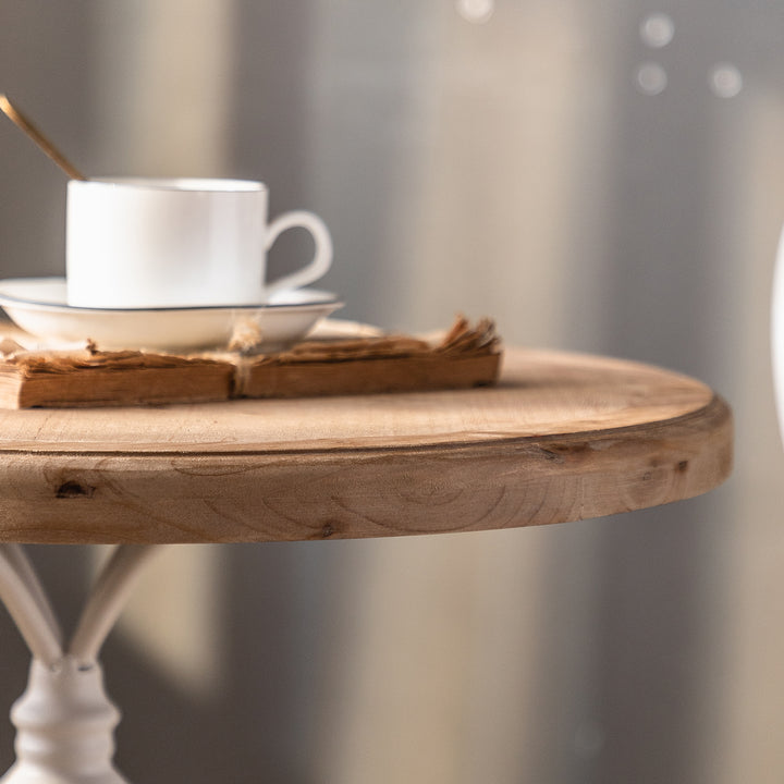 YUIlili Vintage Round End Table Living Room, Rusitc Side Table, Farmhouse Pedestal Table for Bedroom, Retro Wood Accent Tables for Home Decor, Patio Black #25002