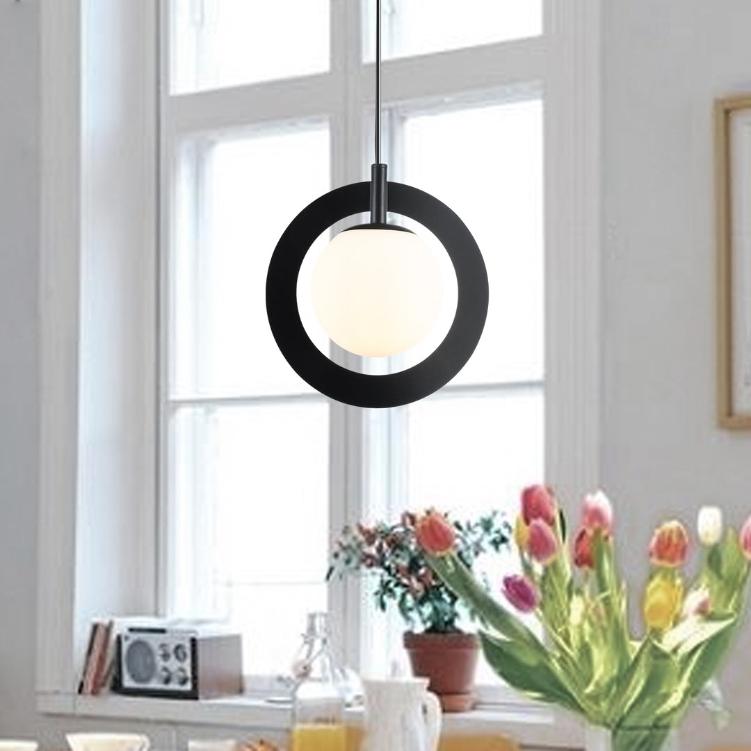 Maxax 1 - Light Single Globe Pendant with Wrought Iron Accents #MX5014