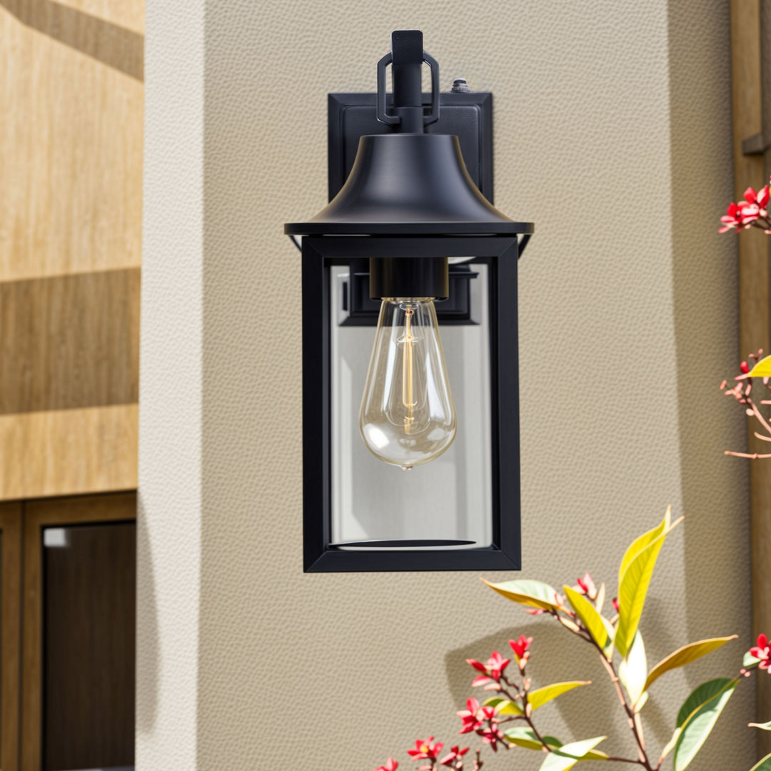 1 - Light Black Outdoor Wall Lantern with Clear Glass #7038