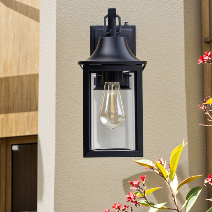 1 - Light Black Outdoor Wall Lantern with Clear Glass #7038