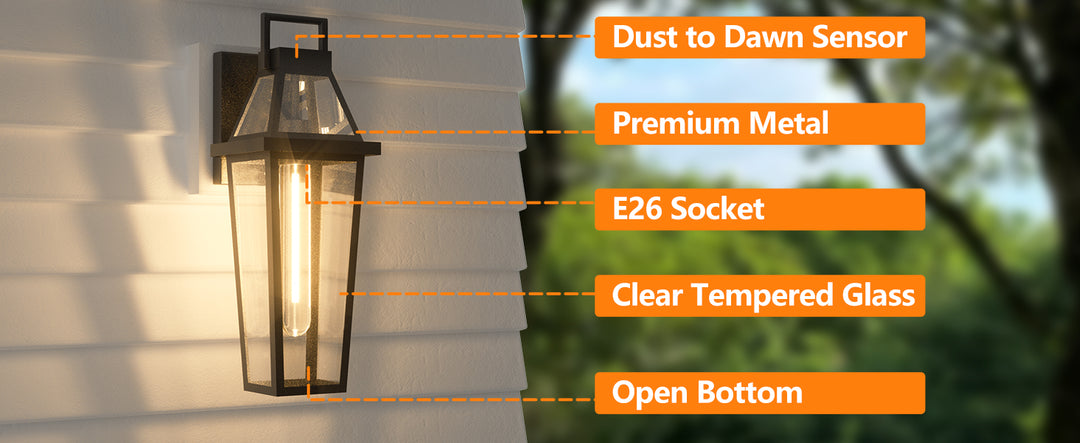 Solstice 1 - Light 18.4"H Tempered Glass Outdoor Wall Light With Dusk To Dawn #7075