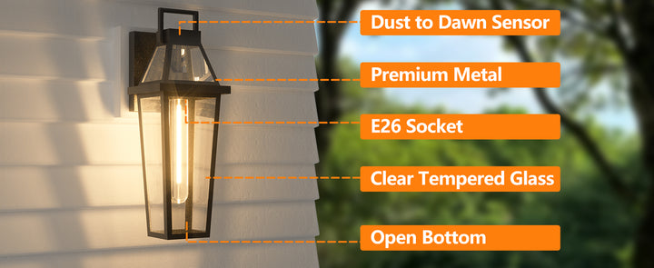 Solstice 1 - Light 18.4"H Tempered Glass Outdoor Wall Light With Dusk To Dawn #7075
