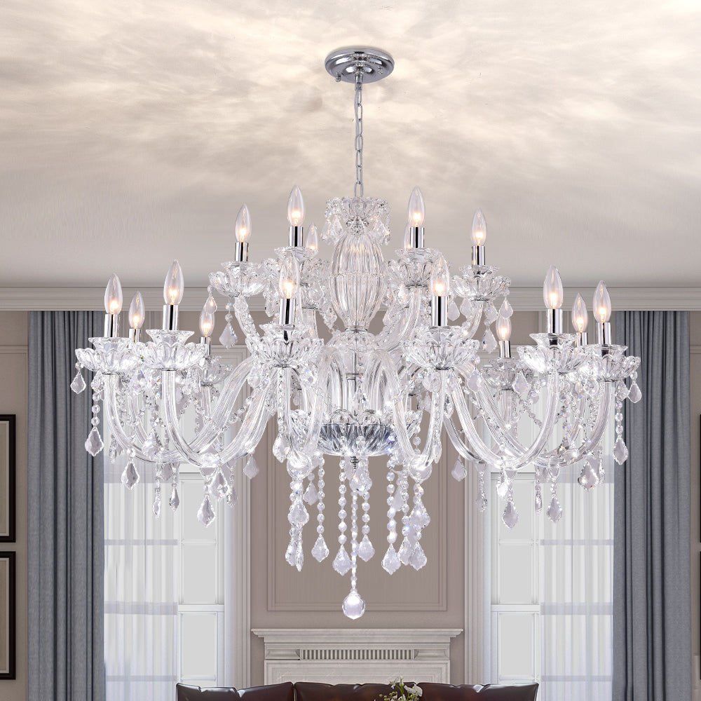 18 Light Electroplated Chrome Glass Crystal Classic/traditional Chandelier For Living Room/bedroom #MX17020-18-P