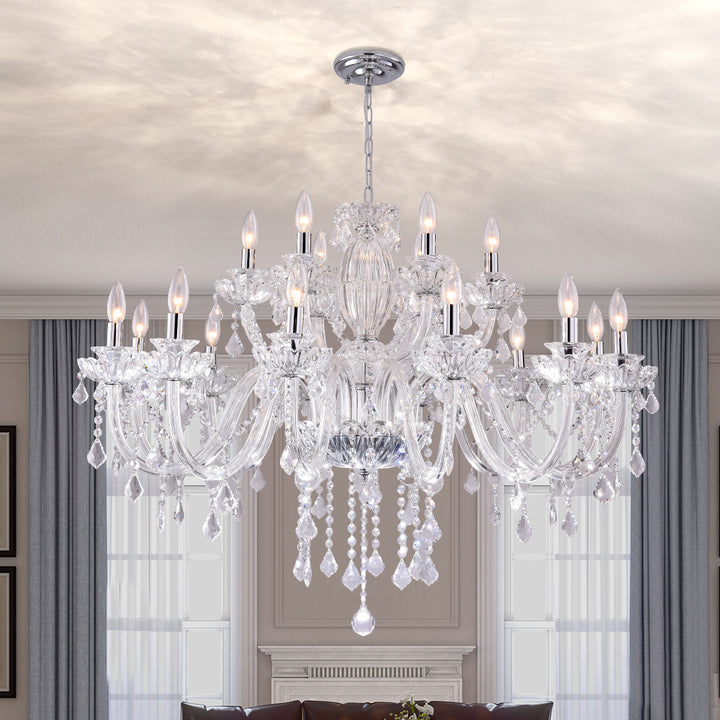 18 Light Electroplated Chrome Glass Crystal Classic/traditional Chandelier For Living Room/bedroom #MX17020-18-P