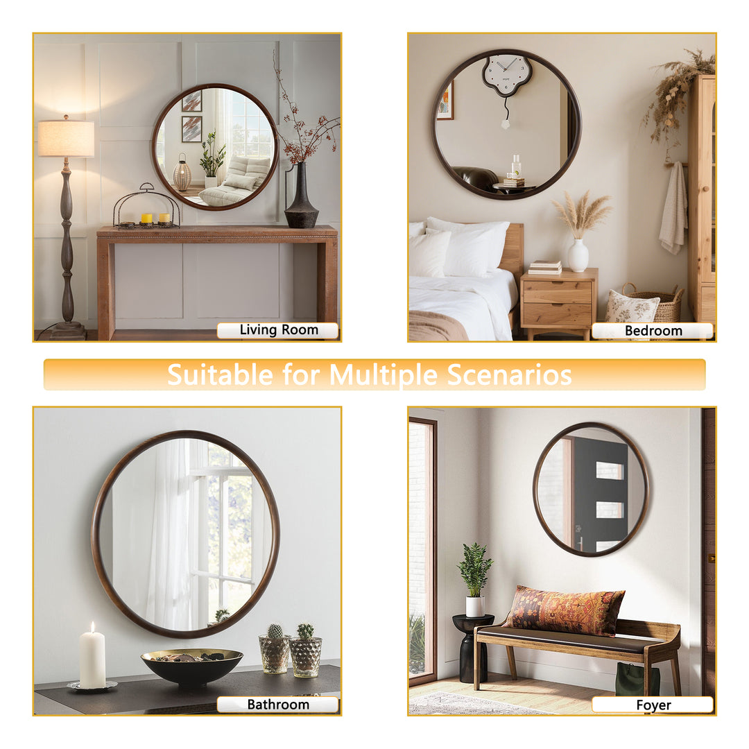 Clarity Walnut Round Mirror with Deep Frame #25021-WB
