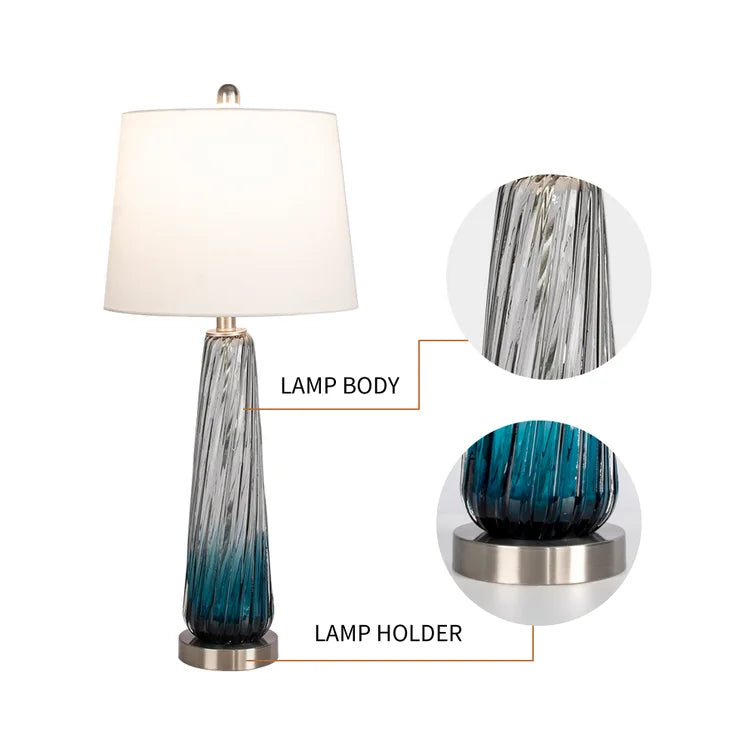 Maxax 28.75 Gradient Blue Glass Bedside Table Lamps with White Fabric Shade Set of 2 #T18