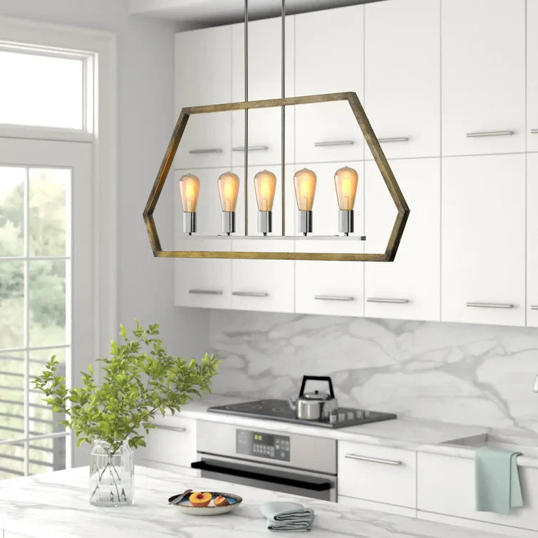 Maxax 5 - Light Kitchen Island Linear Black & Gold Pandent Wrought Iron #MX21005