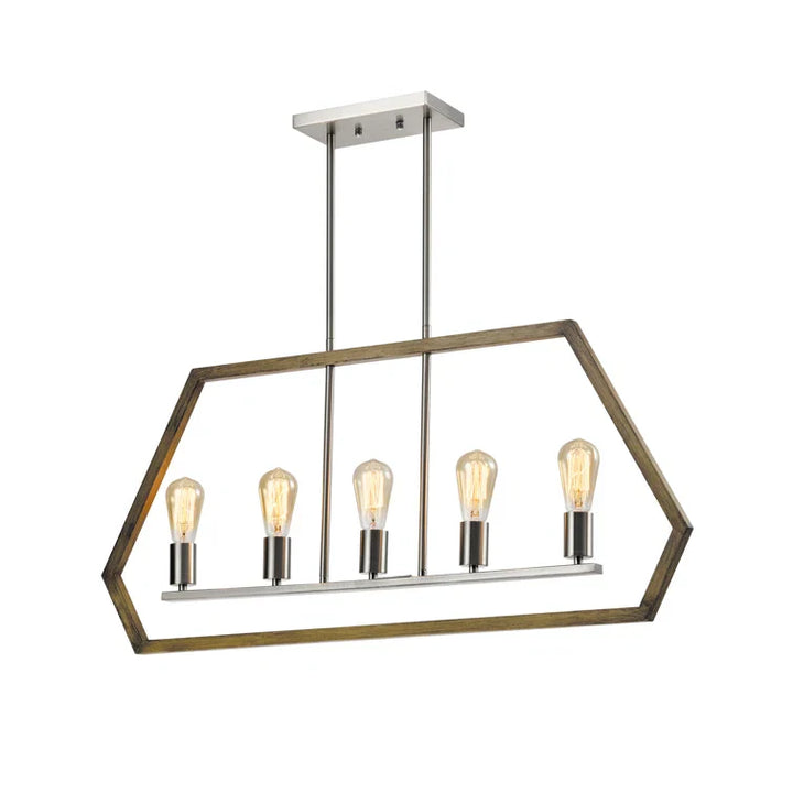 Maxax 5 - Light Kitchen Island Linear Black & Gold Pandent Wrought Iron #MX21005